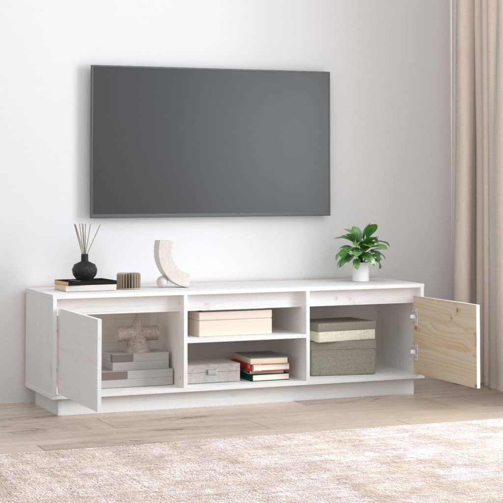 Mobile Porta TV Bianco 140x35x40 cm in Legno Massello di Pino - homemem39