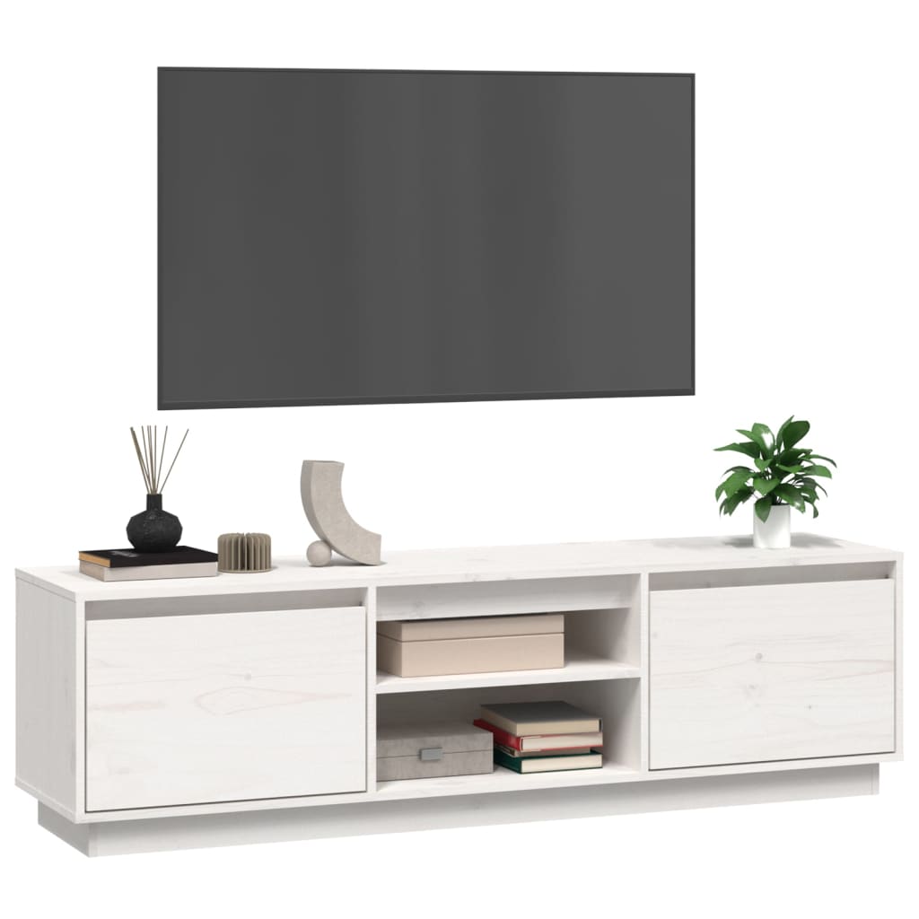 Mobile Porta TV Bianco 140x35x40 cm in Legno Massello di Pino - homemem39