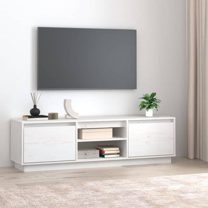 Mobile Porta TV Bianco 140x35x40 cm in Legno Massello di Pino - homemem39