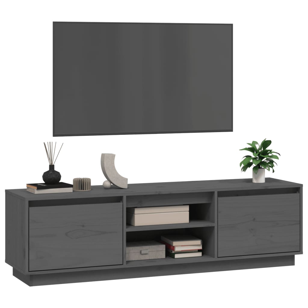 Mobile Porta TV Grigio 140x35x40 cm in Legno Massello di Pino - homemem39