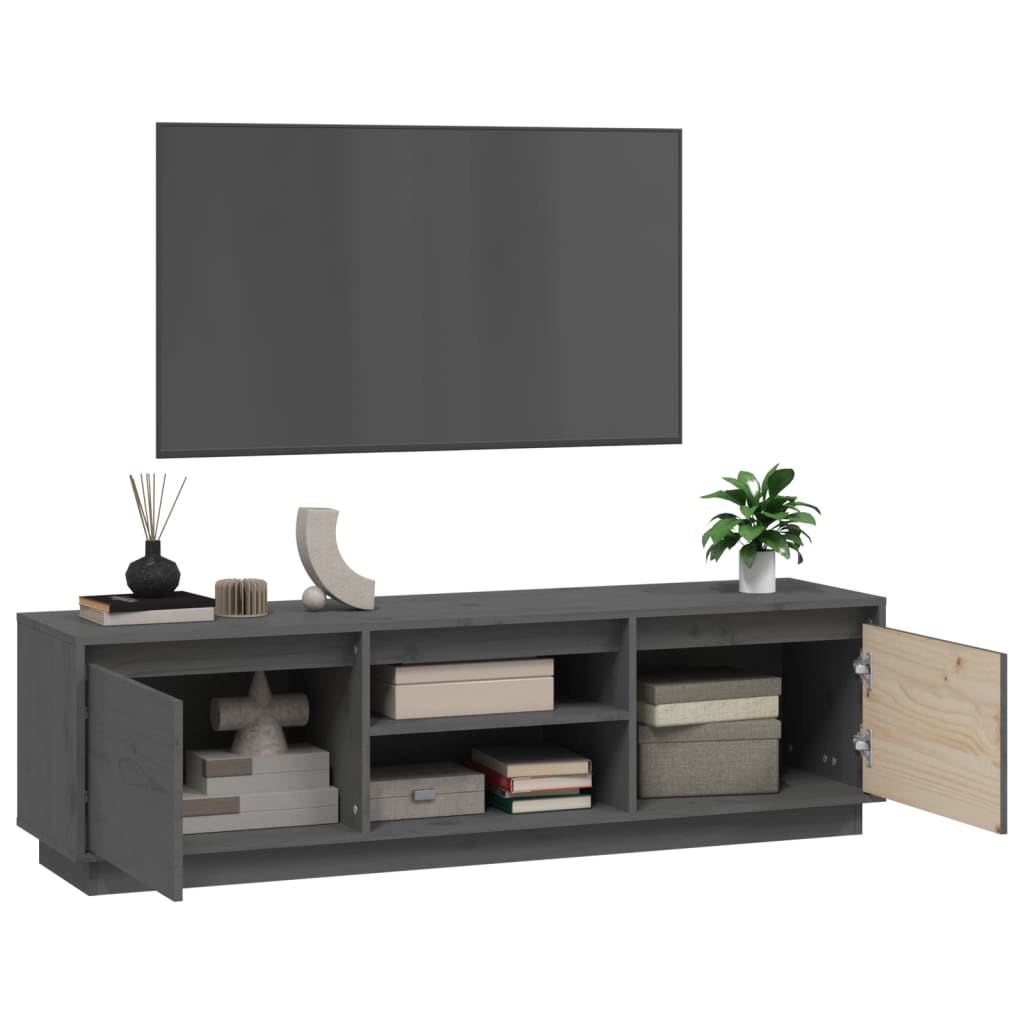 Mobile Porta TV Grigio 140x35x40 cm in Legno Massello di Pino - homemem39