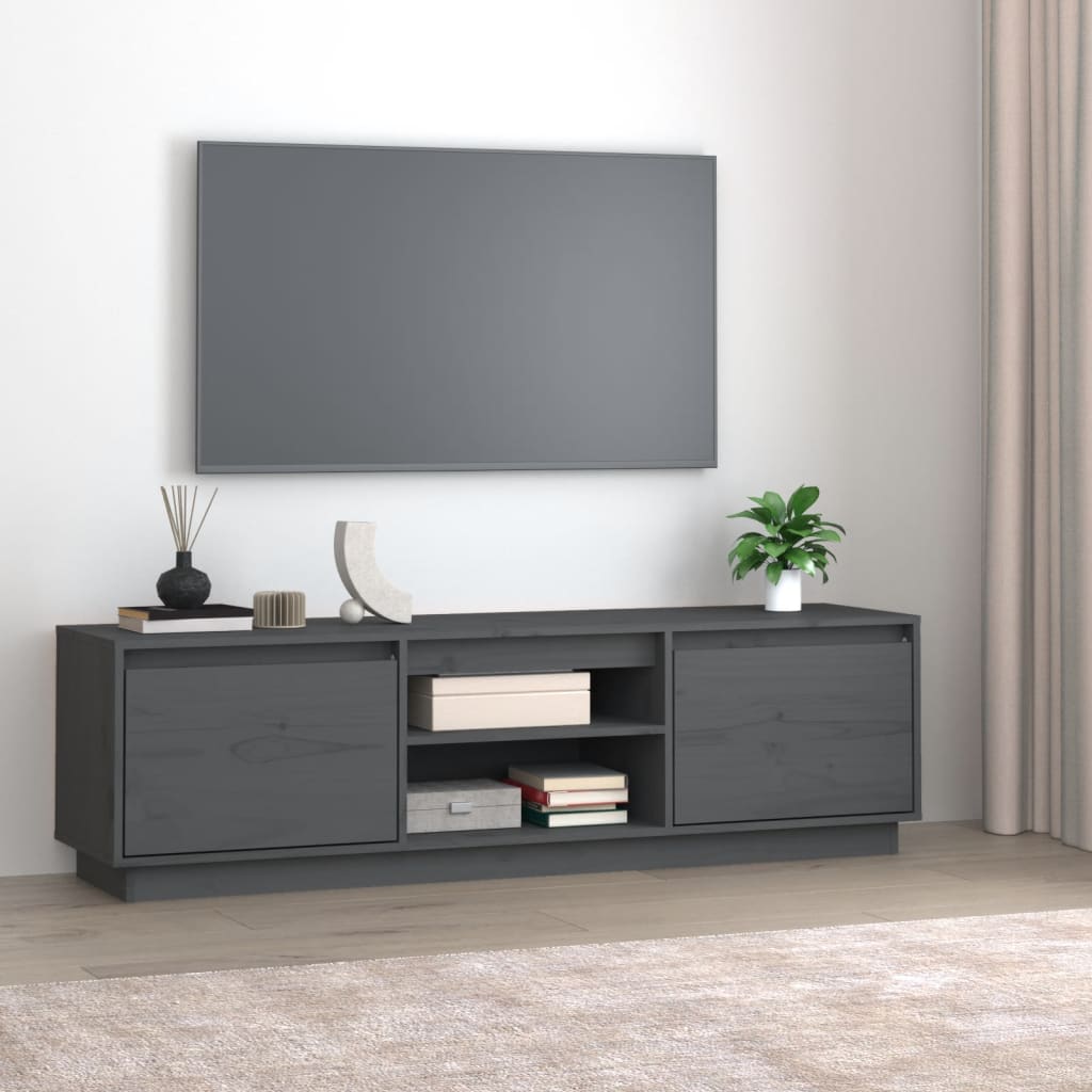 Mobile Porta TV Grigio 140x35x40 cm in Legno Massello di Pino - homemem39