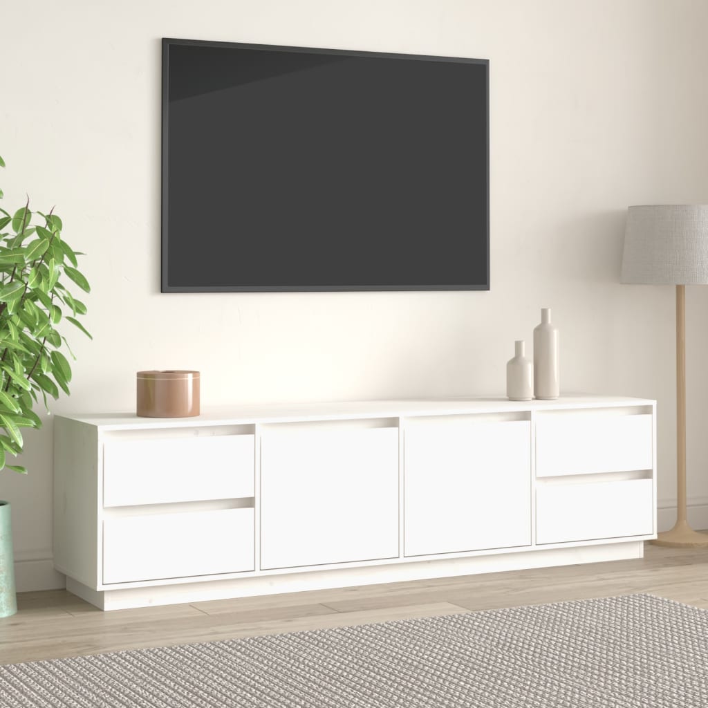 Mobile Porta TV Bianco 176x37x47,5 cm in Legno Massello di Pino - homemem39