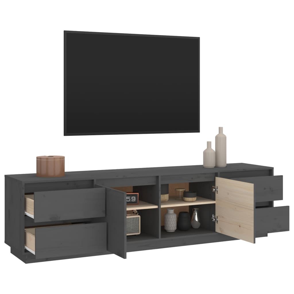 Mobile Porta TV Grigio 176x37x47,5 cm in Legno Massello di Pino - homemem39