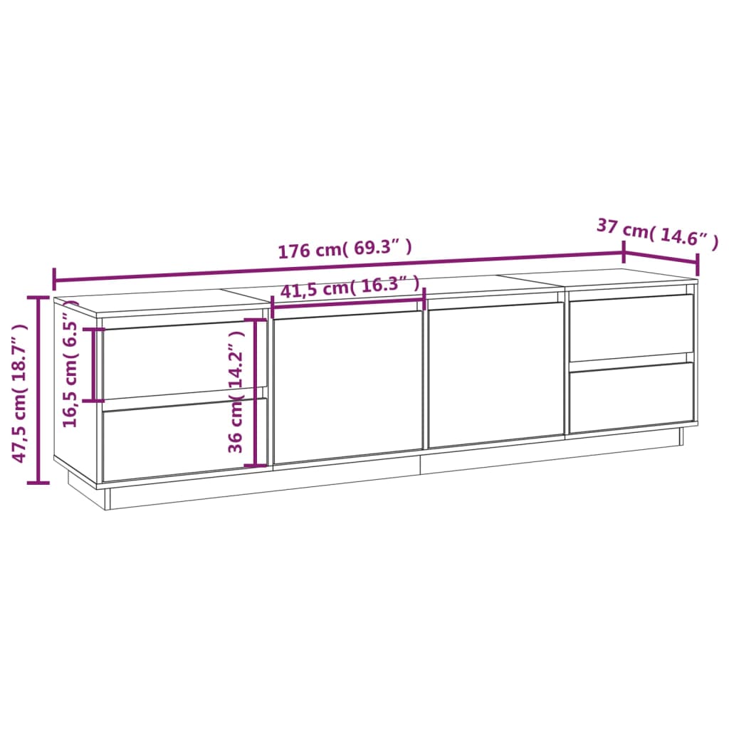 Mobile Porta TV Grigio 176x37x47,5 cm in Legno Massello di Pino - homemem39