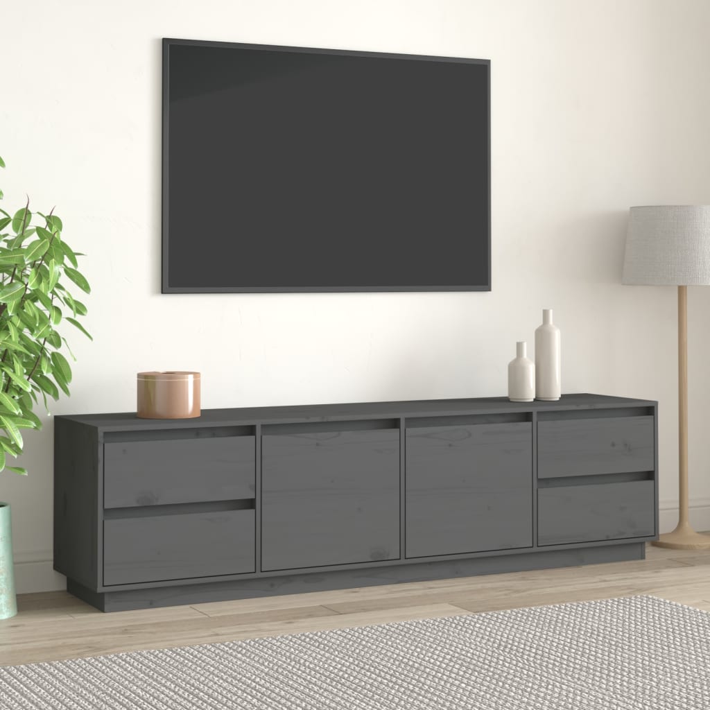 Mobile Porta TV Grigio 176x37x47,5 cm in Legno Massello di Pino - homemem39