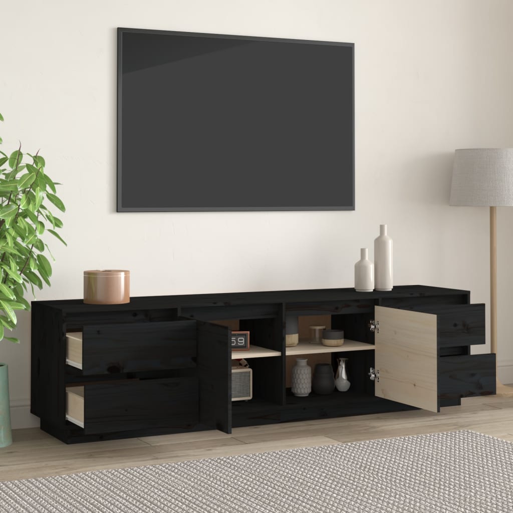 Mobile Porta TV Nera 176x37x47,5 cm in Legno Massello di Pino - homemem39