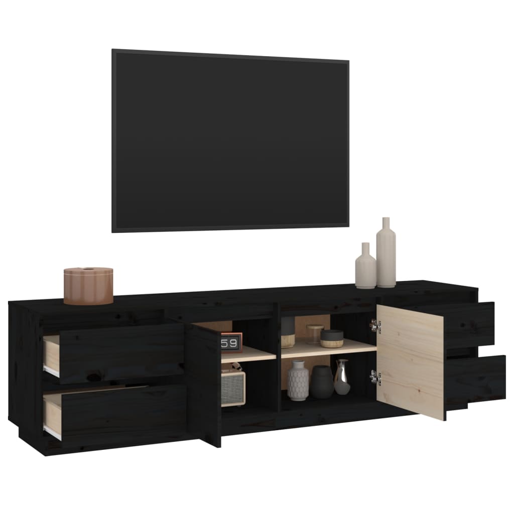 Mobile Porta TV Nera 176x37x47,5 cm in Legno Massello di Pino - homemem39