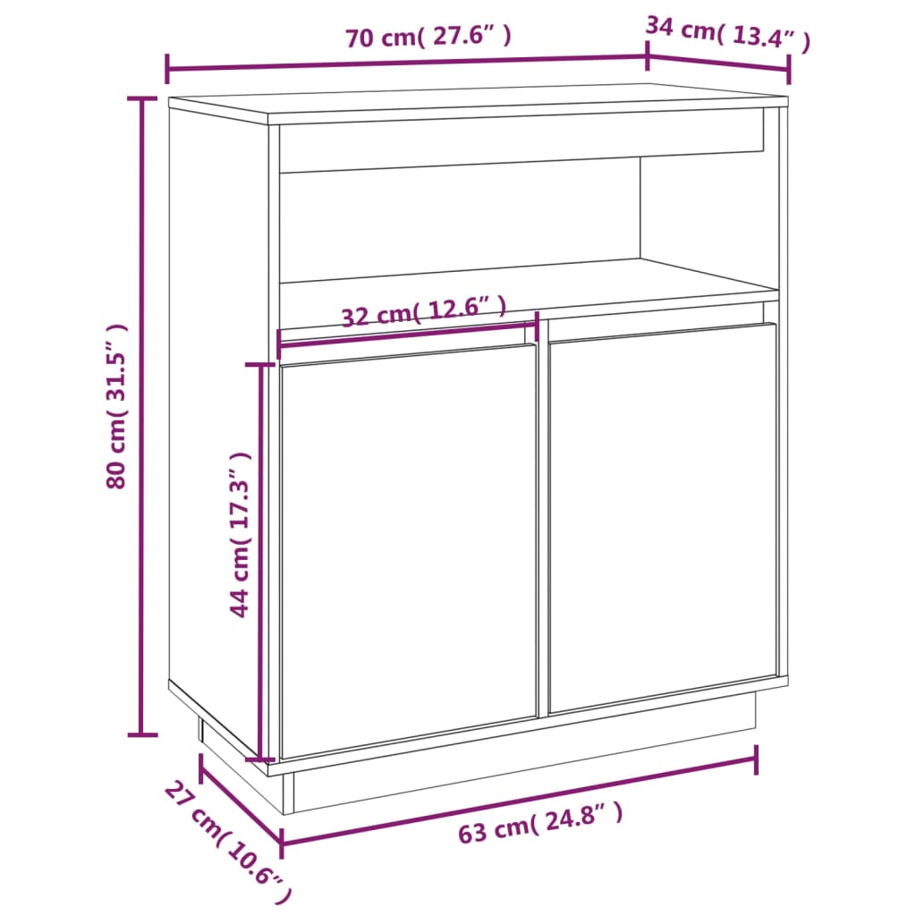 Credenza Grigia 70x34x80 cm in Legno Massello di Pino - homemem39