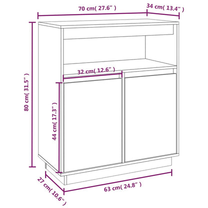 Credenza Grigia 70x34x80 cm in Legno Massello di Pino - homemem39