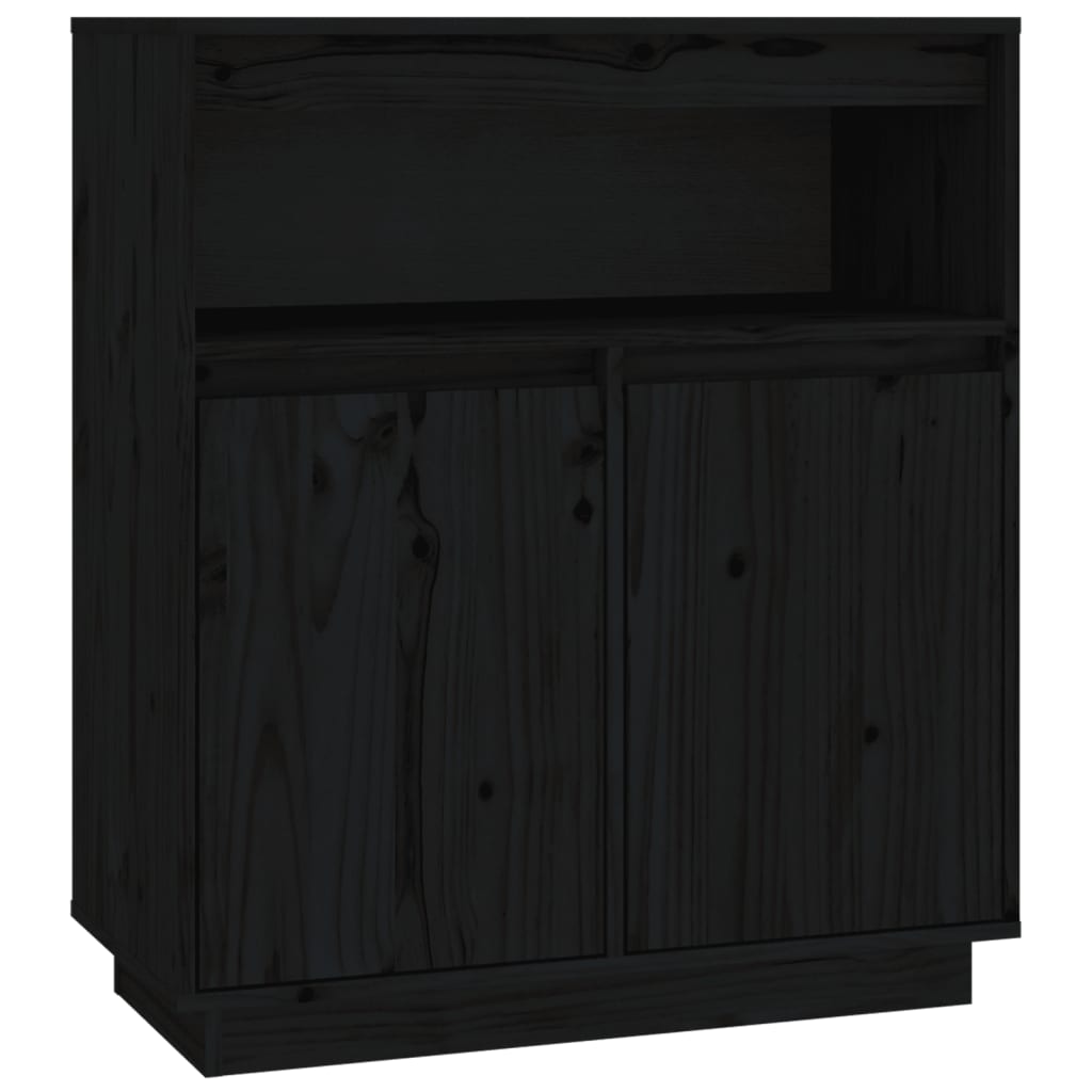 Credenza Nera 70x34x80 cm in Legno Massello di Pino - homemem39