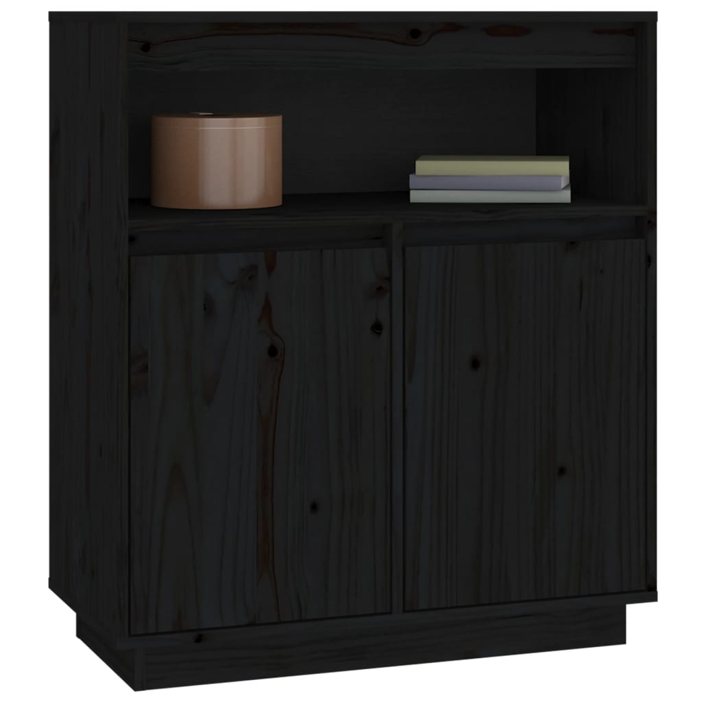 Credenza Nera 70x34x80 cm in Legno Massello di Pino - homemem39