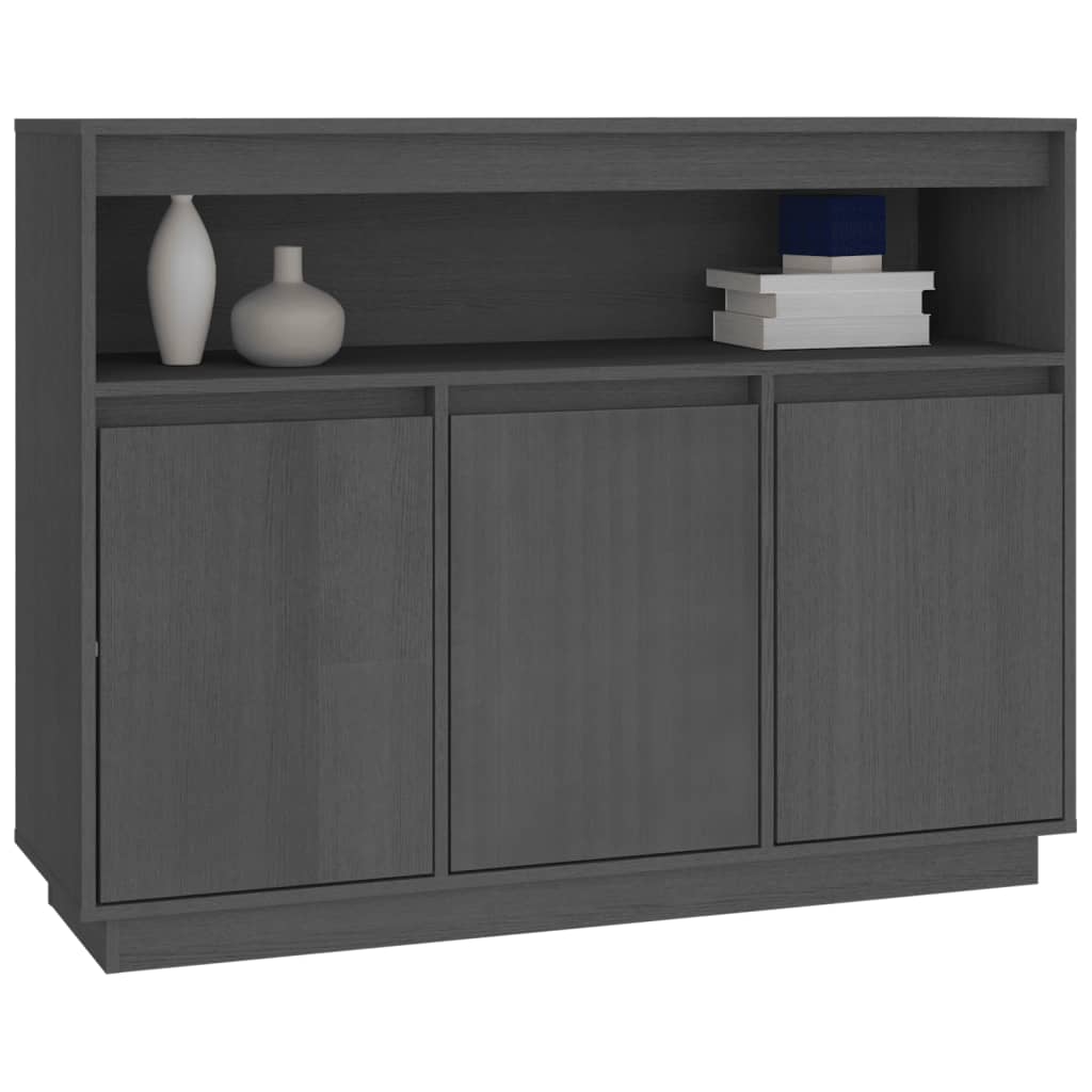 Credenza Grigia 104,5x34x80 cm in Legno Massello di Pino - homemem39