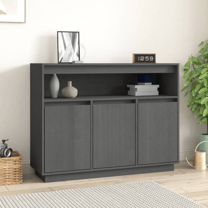 Credenza Grigia 104,5x34x80 cm in Legno Massello di Pino - homemem39