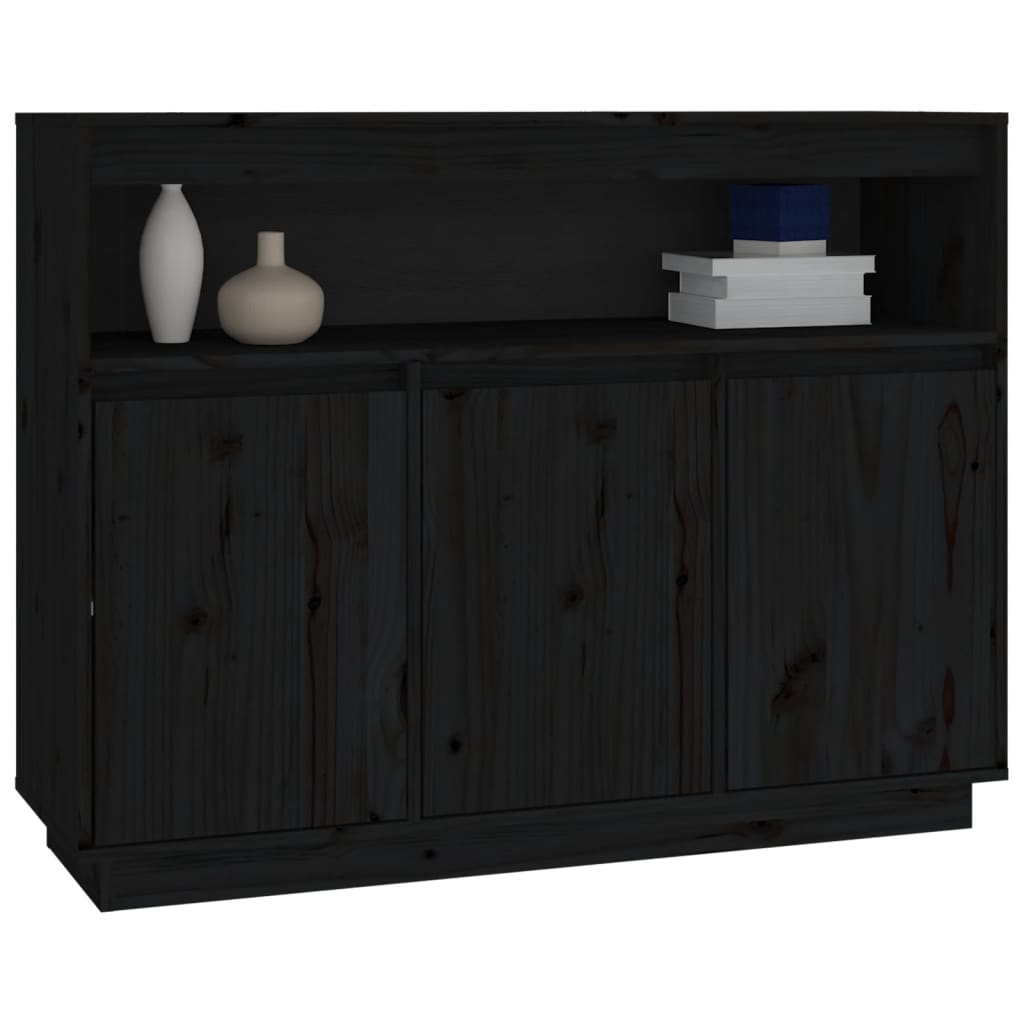 Credenza Nera 104,5x34x80 cm in Legno Massello di Pino - homemem39