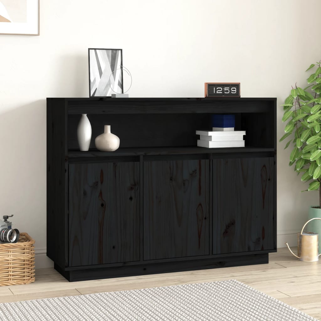 Credenza Nera 104,5x34x80 cm in Legno Massello di Pino - homemem39