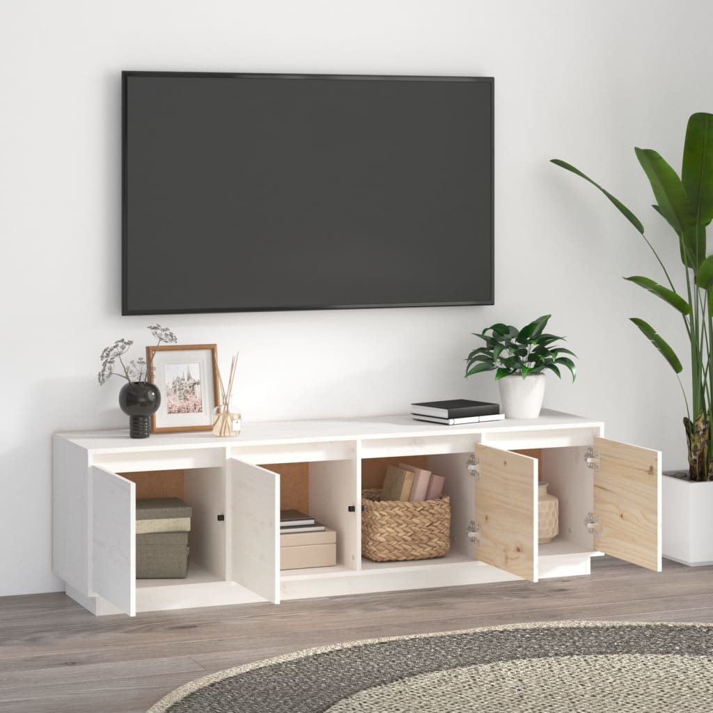 Mobile Porta TV Bianco 156x37x45 cm in Legno Massello di Pino - homemem39