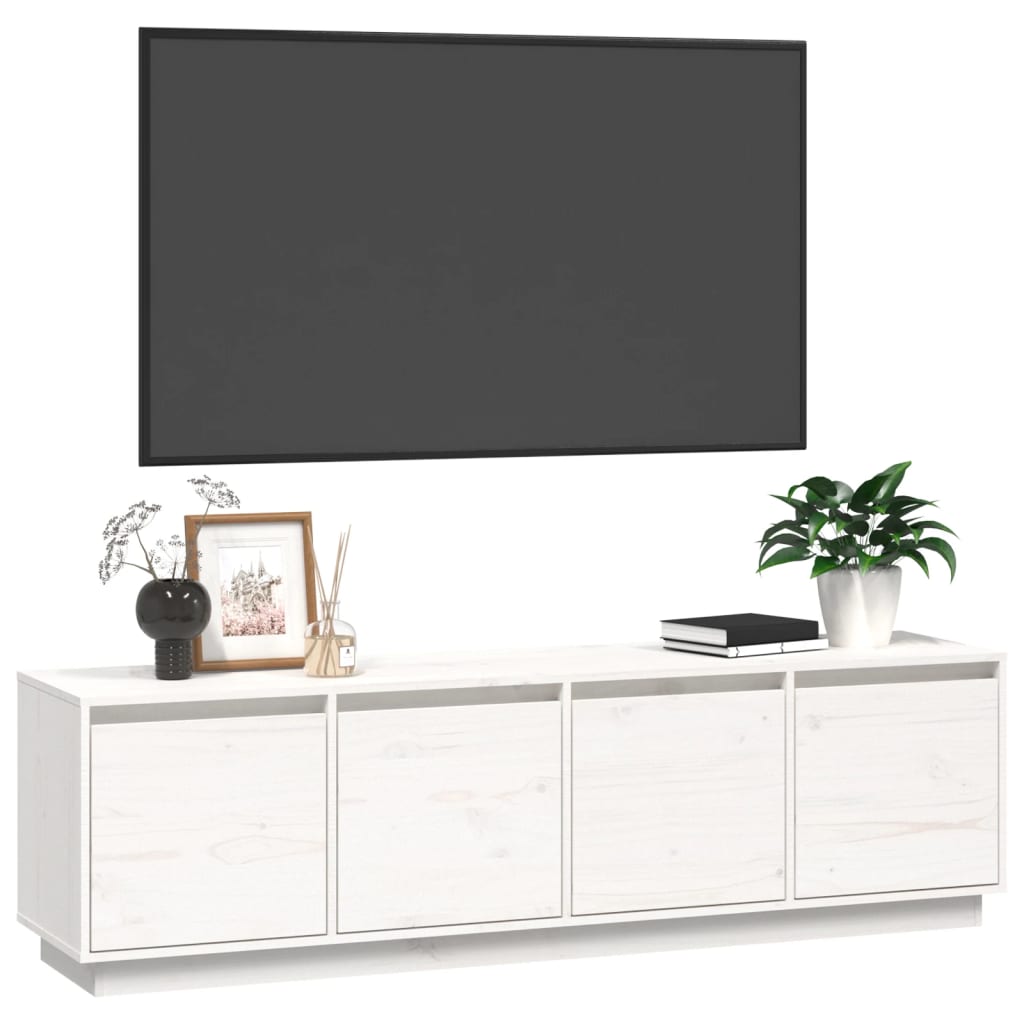 Mobile Porta TV Bianco 156x37x45 cm in Legno Massello di Pino - homemem39