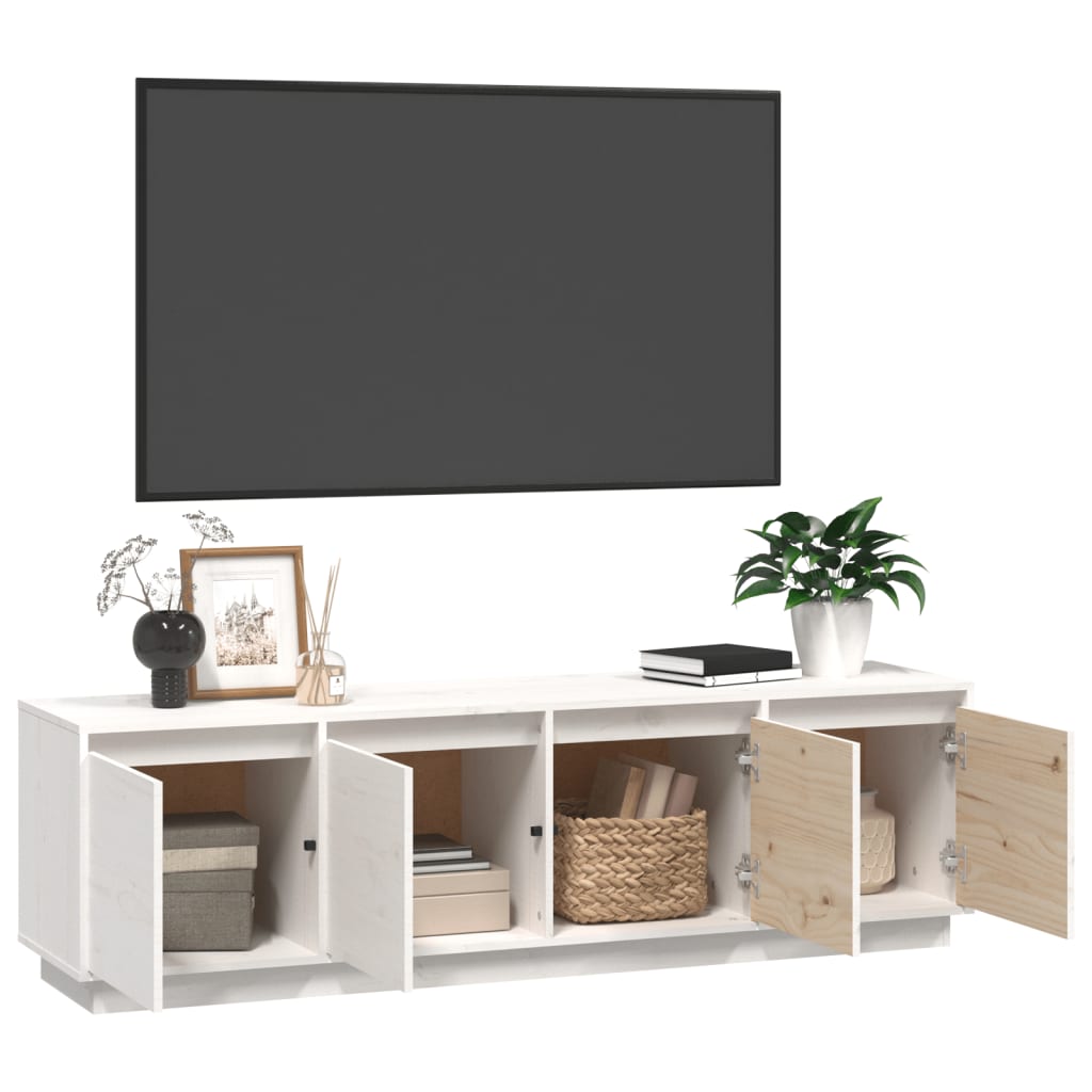 Mobile Porta TV Bianco 156x37x45 cm in Legno Massello di Pino - homemem39