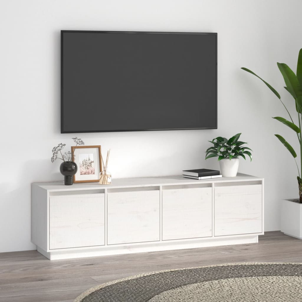 Mobile Porta TV Bianco 156x37x45 cm in Legno Massello di Pino - homemem39