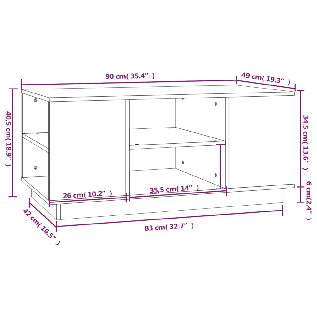 Tavolino da Salotto Nero 90x49x40,5 cm Legno Massello di Pino - homemem39