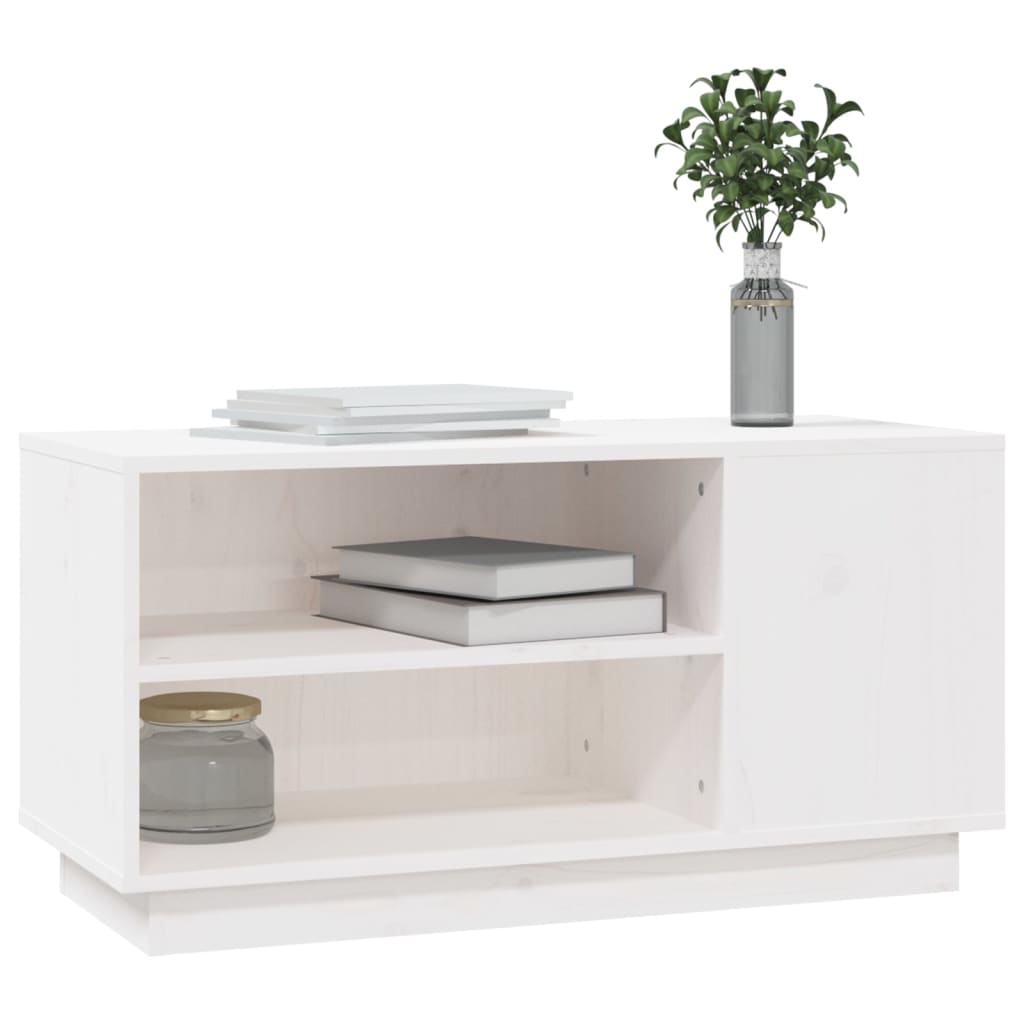 Mobile Porta TV Bianco 80x35x40,5 cm in Legno Massello di Pino - homemem39