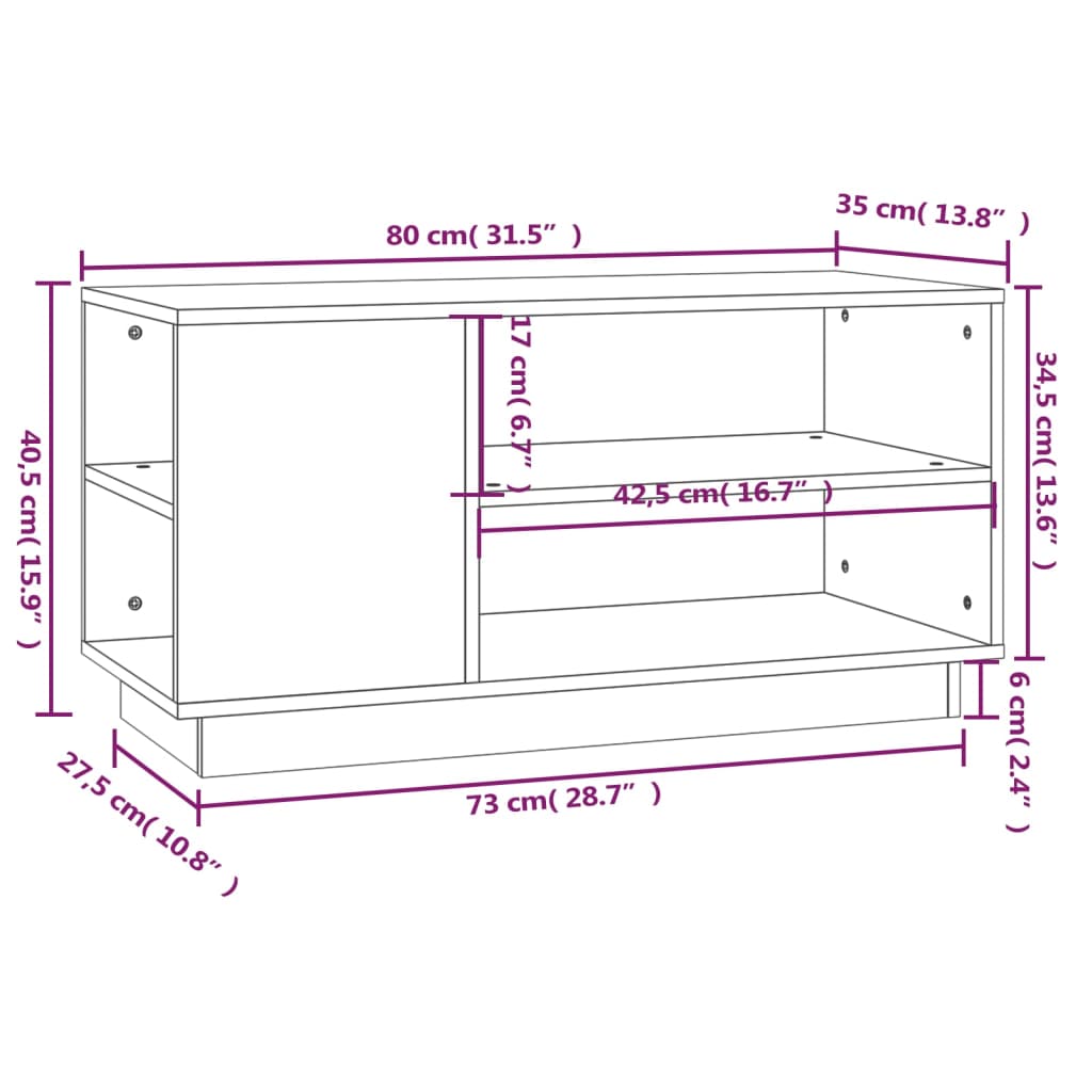 Mobile Porta TV Bianco 80x35x40,5 cm in Legno Massello di Pino - homemem39