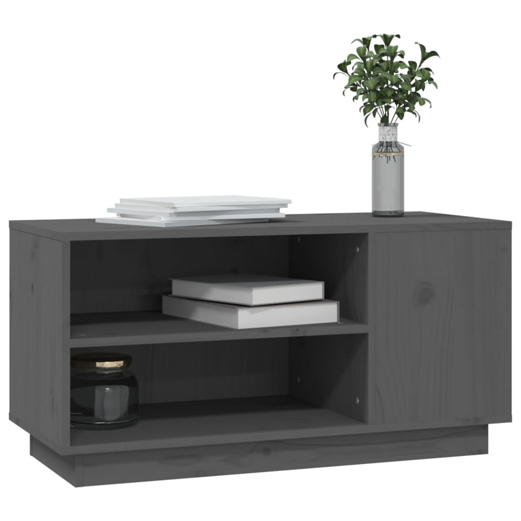 Mobile Porta TV Grigio 80x35x40,5 cm in Legno Massello di Pino - homemem39