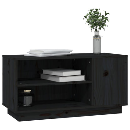 Mobile Porta TV Nera 80x35x40,5 cm in Legno Massello di Pino - homemem39