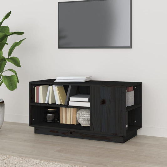 Mobile Porta TV Nera 80x35x40,5 cm in Legno Massello di Pino - homemem39