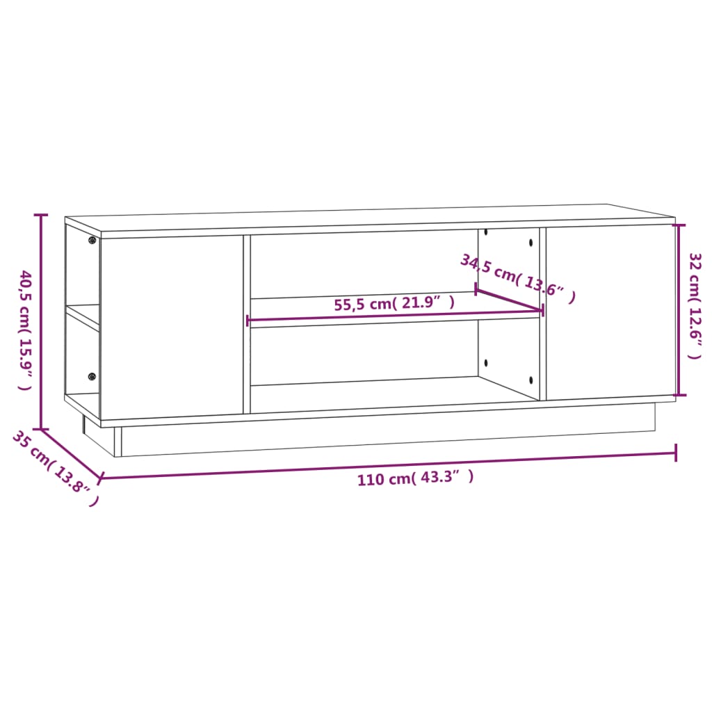 Mobile Porta TV 110x35x40,5 cm in Legno Massello di Pino - homemem39