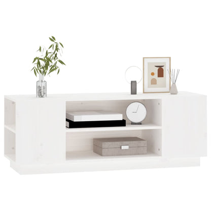 Mobile Porta TV Bianco 110x35x40,5 cm in Legno Massello di Pino - homemem39