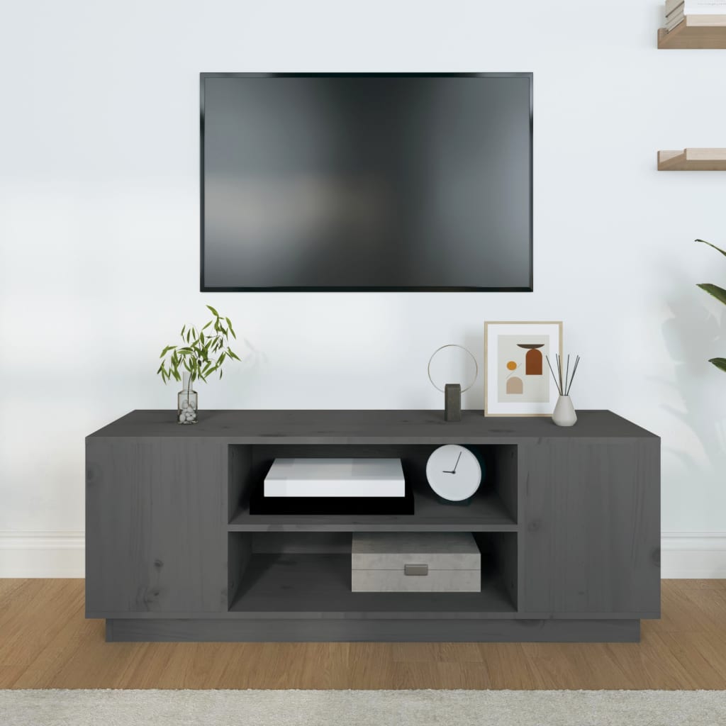 Mobile Porta TV Grigio 110x35x40,5 cm in Legno Massello di Pino - homemem39