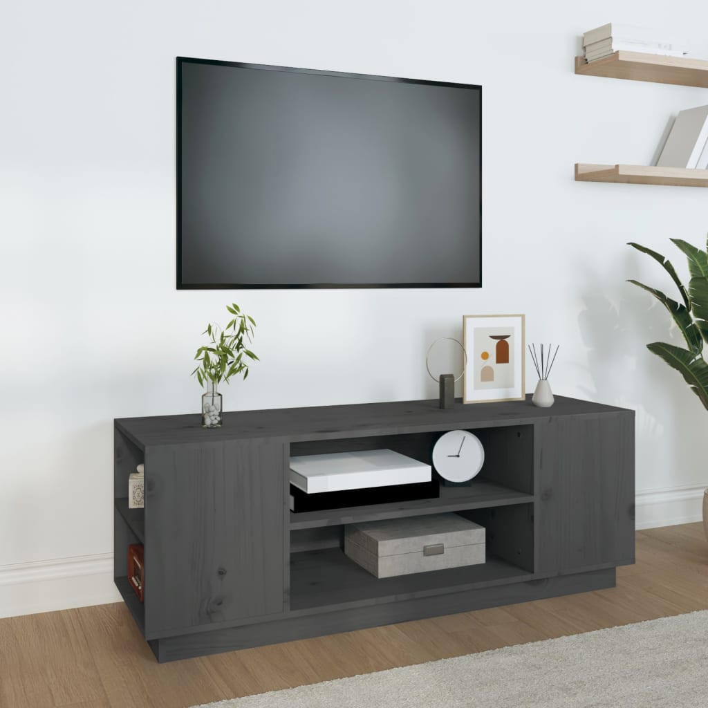 Mobile Porta TV Grigio 110x35x40,5 cm in Legno Massello di Pino - homemem39