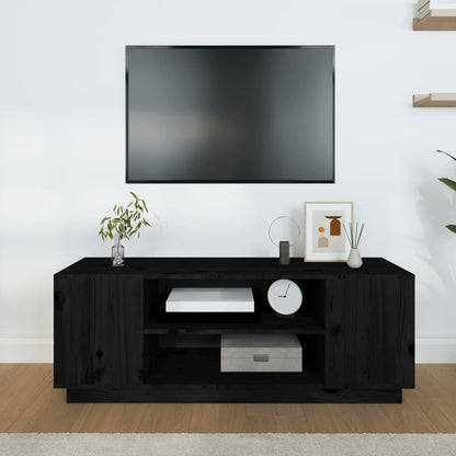 Mobile Porta TV Nera 110x35x40,5 cm in Legno Massello di Pino - homemem39