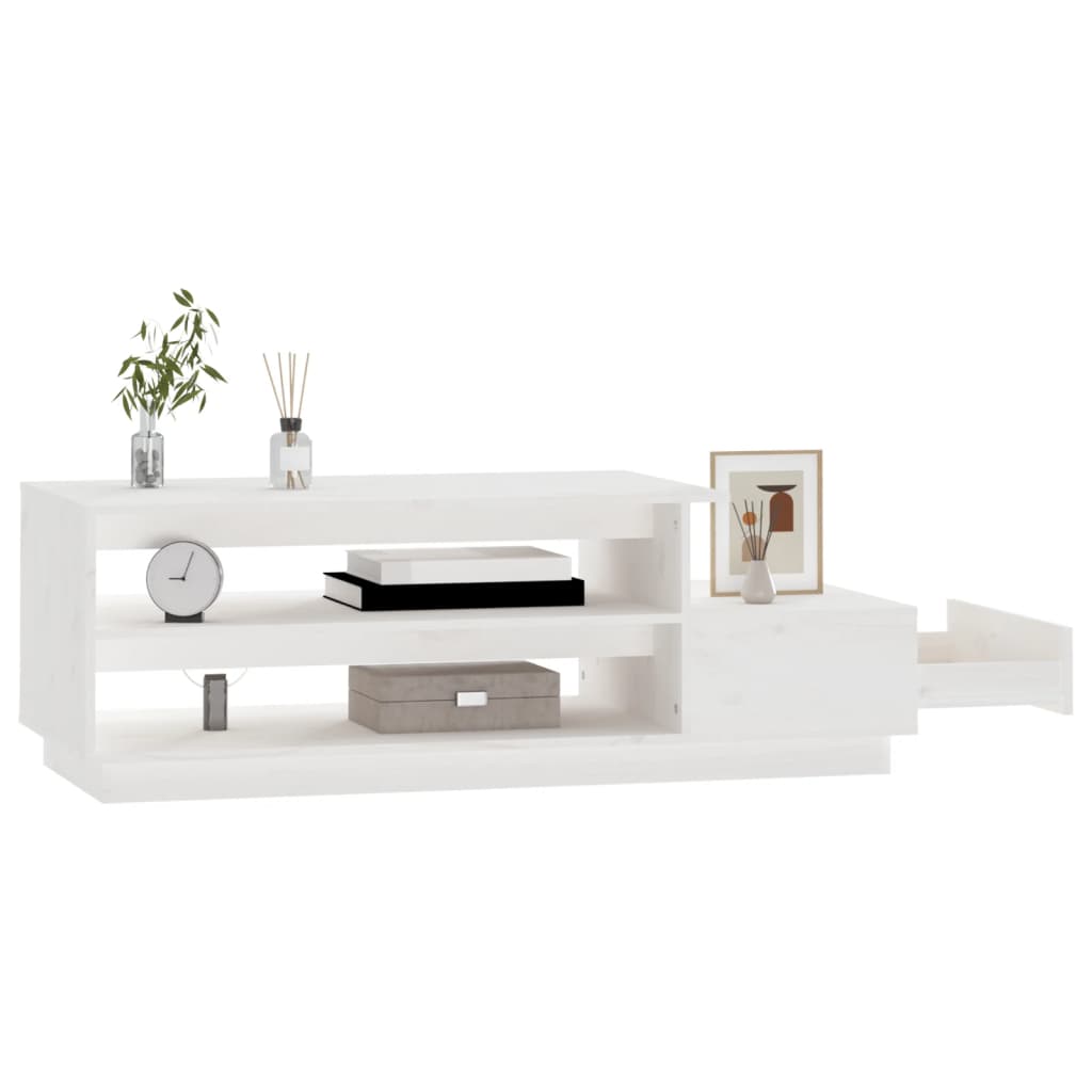 Tavolino da Salotto Bianco 120x50x40,5cm Legno Massello di Pino - homemem39