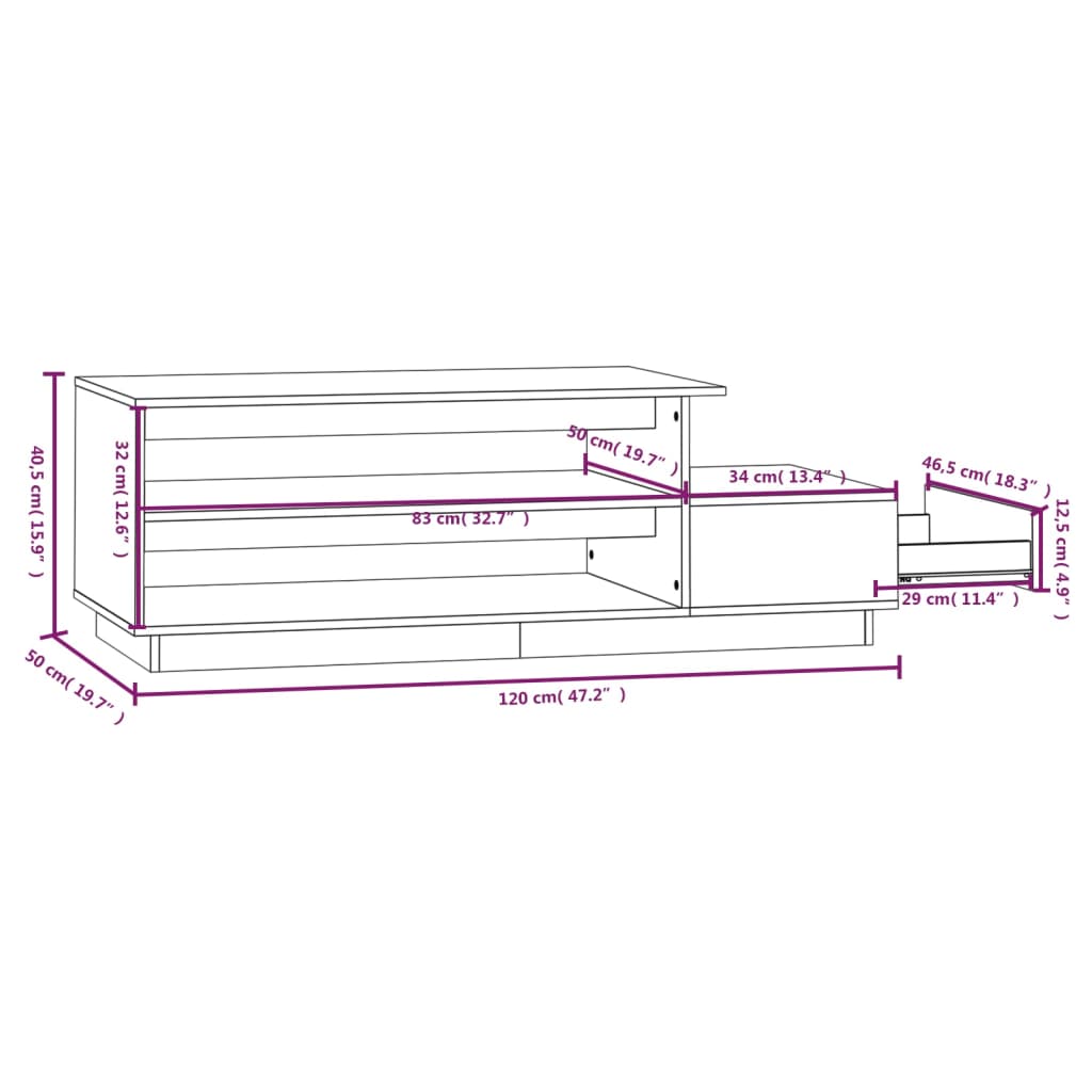 Tavolino da Salotto Bianco 120x50x40,5cm Legno Massello di Pino - homemem39