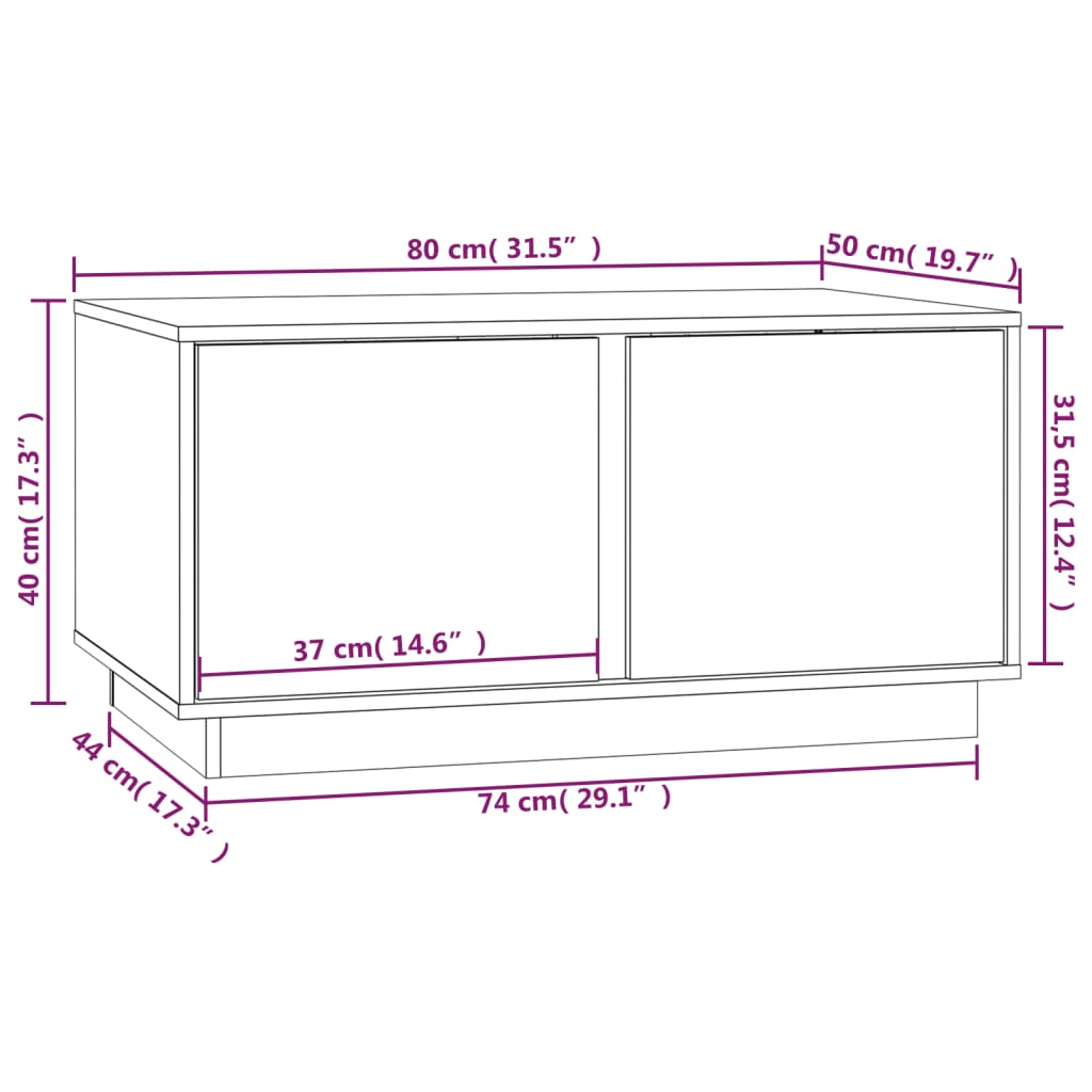 Tavolino da Salotto 80x50x40 cm Legno Massello di Pino - homemem39