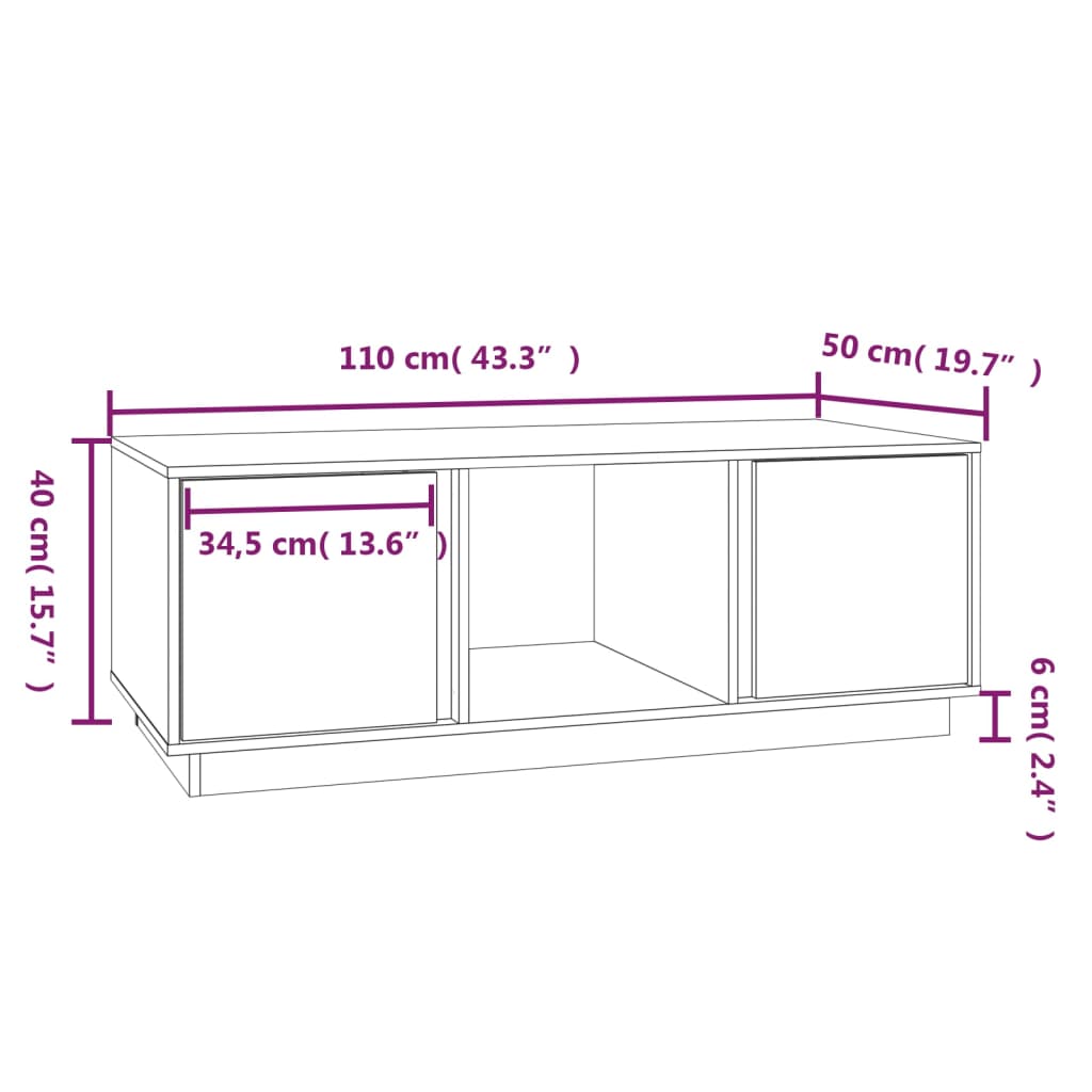 Tavolino da Salotto 110x50x40 cm in Legno Massello di Pino - homemem39