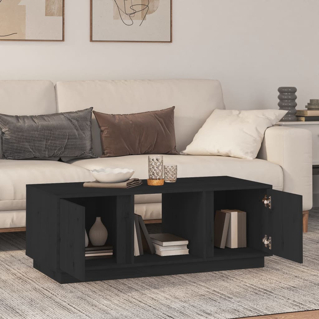 Tavolino da Salotto Nero 110x50x40 cm Legno Massello di Pino - homemem39