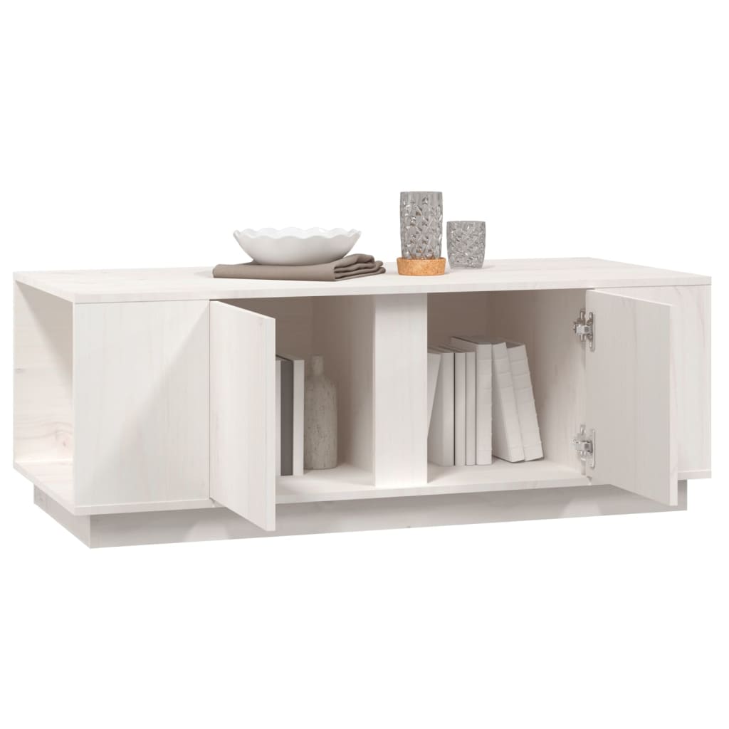 Tavolino da Salotto Bianco 110x50x40 cm Legno Massello di Pino - homemem39