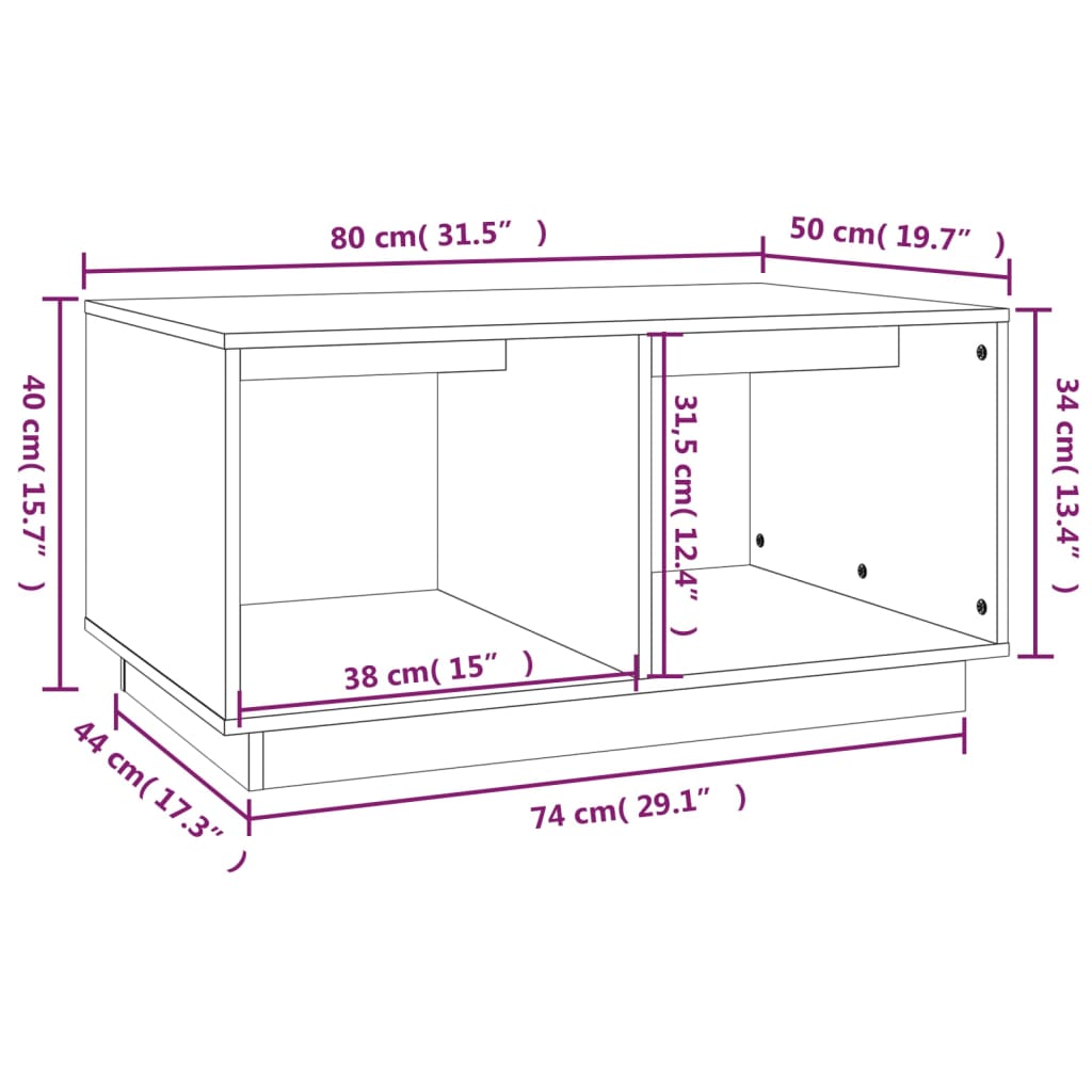 Tavolino da Salotto Bianco 80x50x40 cm Legno Massello di Pino - homemem39