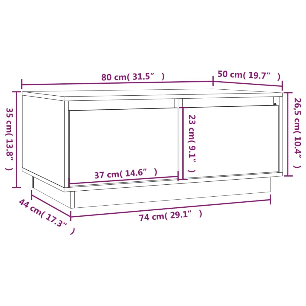 Tavolino da Salotto 80x50x35 cm in Legno Massello di Pino - homemem39