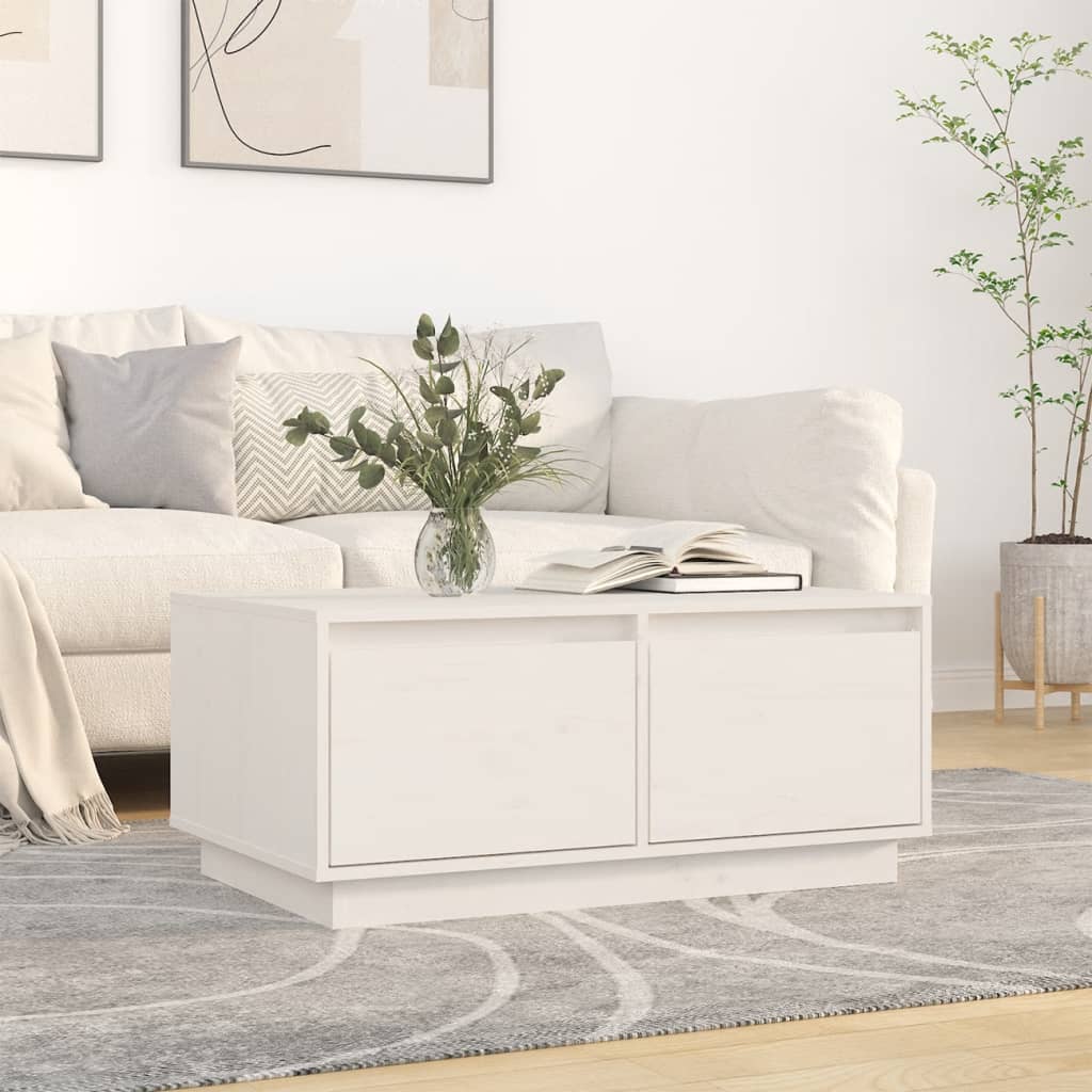 Tavolino da Salotto Bianco 80x50x35 cm Legno Massello di Pino - homemem39