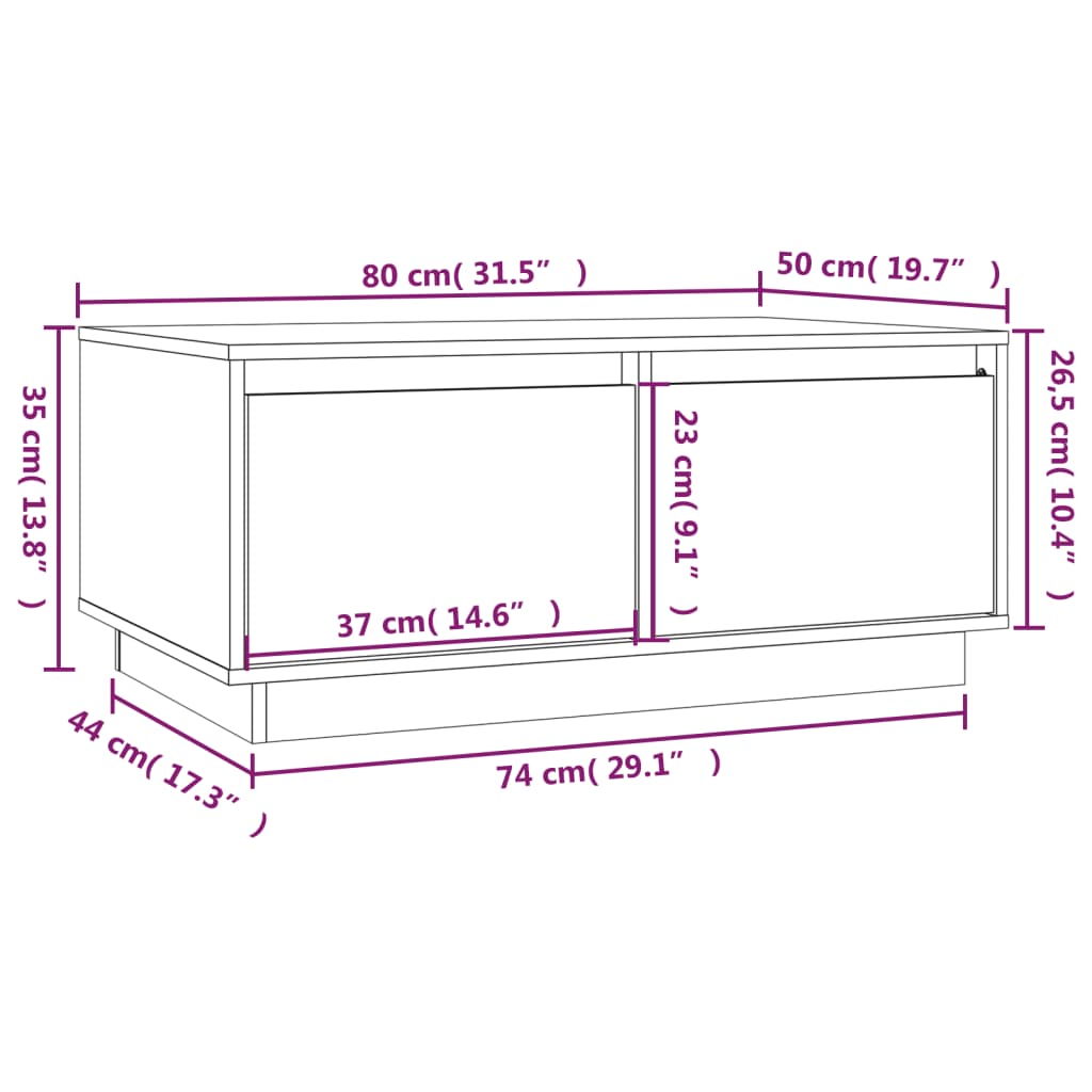 Tavolino da Salotto Grigio 80x50x35 cm Legno Massello di Pino - homemem39