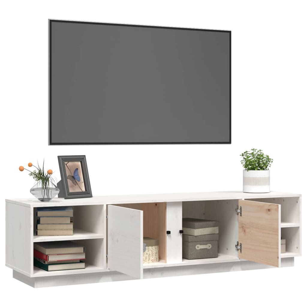 Mobile Porta TV Bianco 156x40x40 cm in Legno Massello di Pino - homemem39