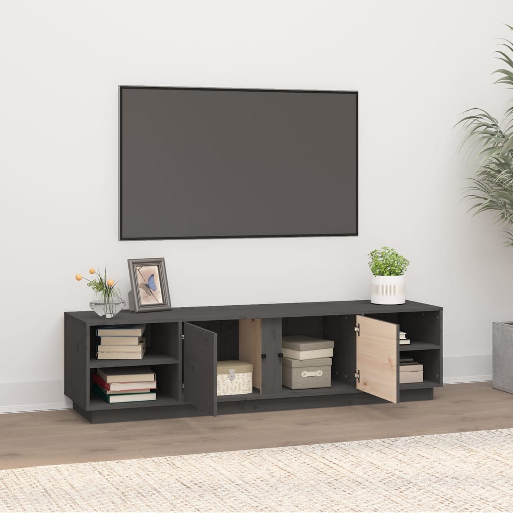 Mobile Porta TV Grigio 156x40x40 cm in Legno Massello di Pino - homemem39