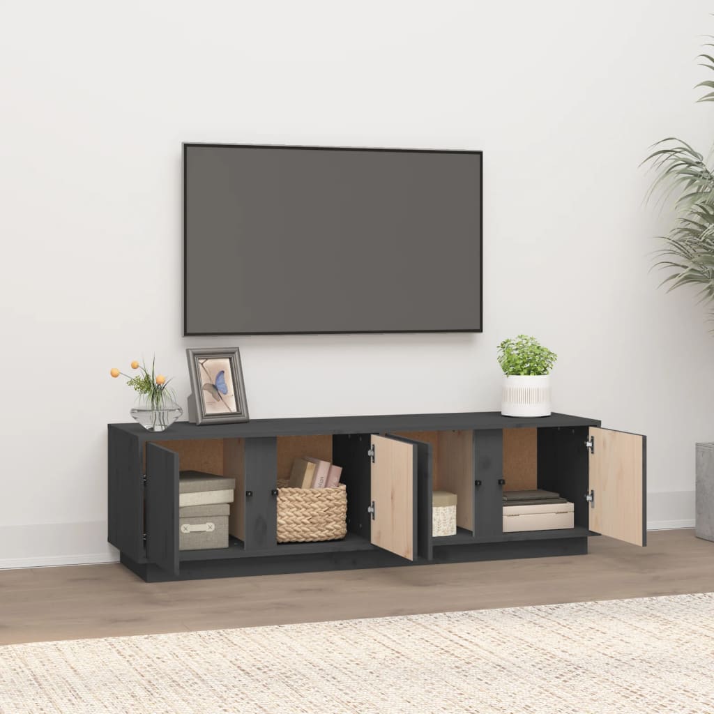 Mobile Porta TV Grigio 140x40x40 cm in Legno Massello di Pino - homemem39