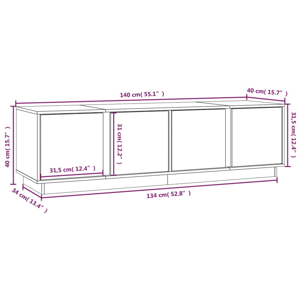 Mobile Porta TV Grigio 140x40x40 cm in Legno Massello di Pino - homemem39