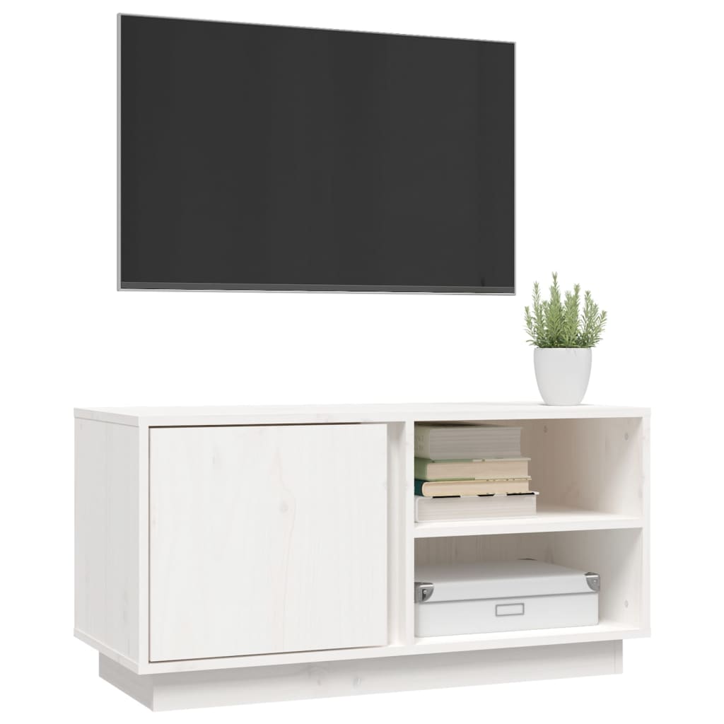 Mobile Porta TV Bianco 80x35x40,5 cm in Legno Massello di Pino - homemem39